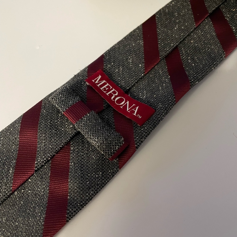 Merona Gray and Burgundy Stripe Skinny Tie - Picture 4 of 4
